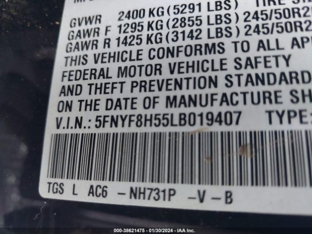 5FNYF8H55LB019407 Honda Passport Awd Ex-l