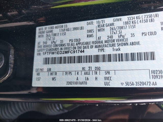 Ford F-150 Xl 2021 1FTFW1ED2MFC91744 Image 9