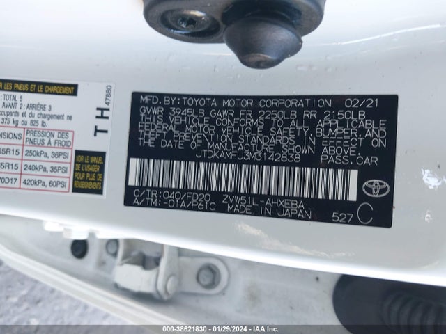 Toyota Prius Le 2021 JTDKAMFU3M3142838 Image 9