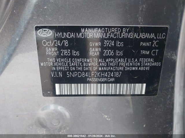 Hyundai ELANTRA SEL 2019 5NPD84LF2KH424187 Image 9