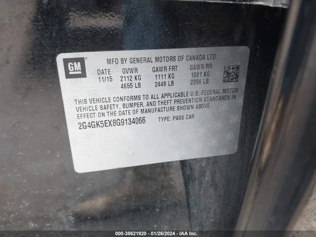 2016 BUICK REGAL TURBO VIN: 2G4GK5EX8G9134066