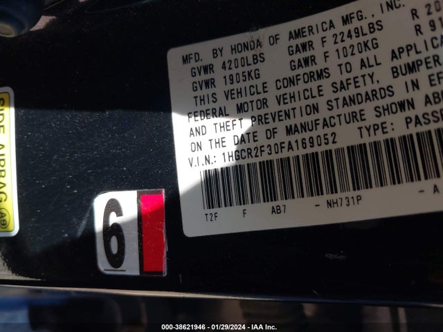 Honda ACCORD LX 2015 1HGCR2F30FA169052 Image 9