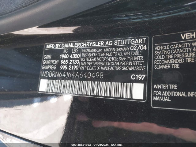38621963 :رقم المزاد ، WDBRN64J64A640498 vin ، 2004 Mercedes-benz C 320 Sport مزاد بيع