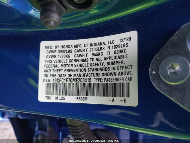 Honda Civic Ex-l 2021 19XFC1F70ME203415 Image 9