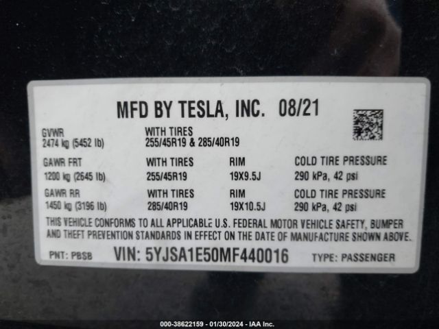 5YJSA1E50MF440016 Tesla Model S Long Range Dual Motor All-wheel Drive