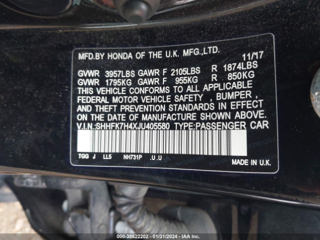 SHHFK7H4XJU405580 Honda Civic Sport