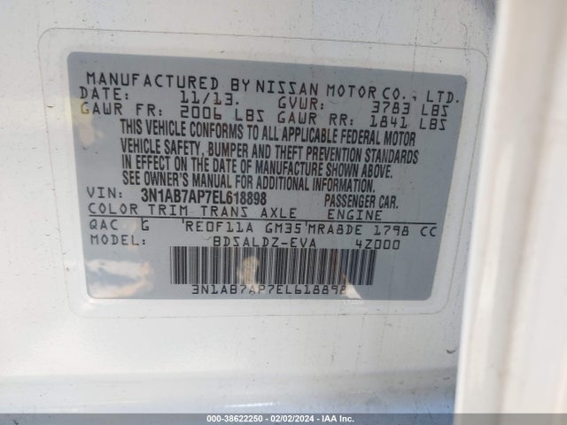 Nissan SENTRA SV 2014 3N1AB7AP7EL618898 Image 9
