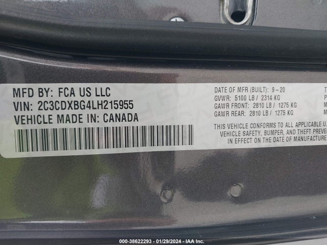 Dodge Charger Sxt Rwd 2020 2C3CDXBG4LH215955 Image 9