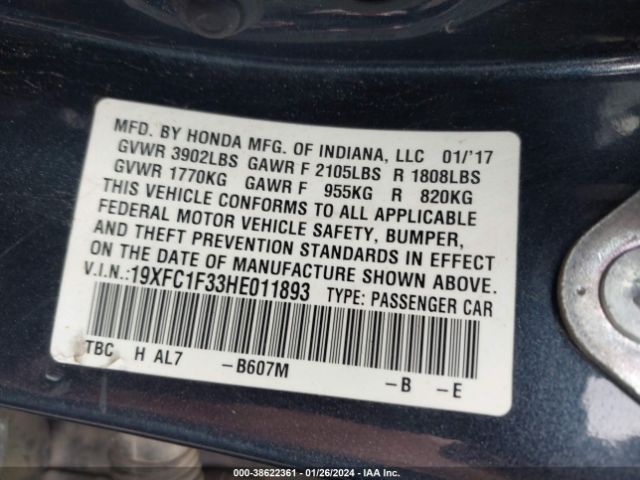 19XFC1F33HE011893 Honda Civic Ex-t