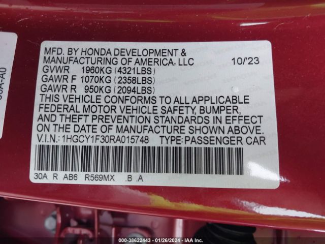 1HGCY1F30RA015748 Honda ACCORD EX