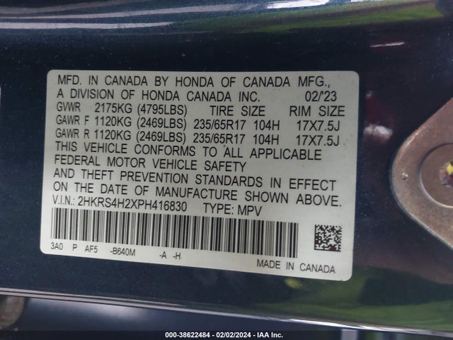 Honda Cr-v Lx Awd 2023 2HKRS4H2XPH416830 Image 9