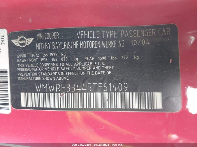 2005 MINI COOPER WMWRF33445TF61409 Photo 8