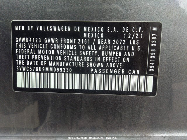 3VWC57BU9MM099330 Volkswagen Jetta 1.4t R-line/1.4t S/1.4t Se