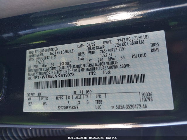 Ford F-150 Xlt 2022 1FTFW1E56NKE19078 Image 9