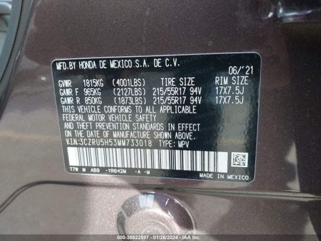 3CZRU5H53MM733018 Honda Hr-v 2wd Ex
