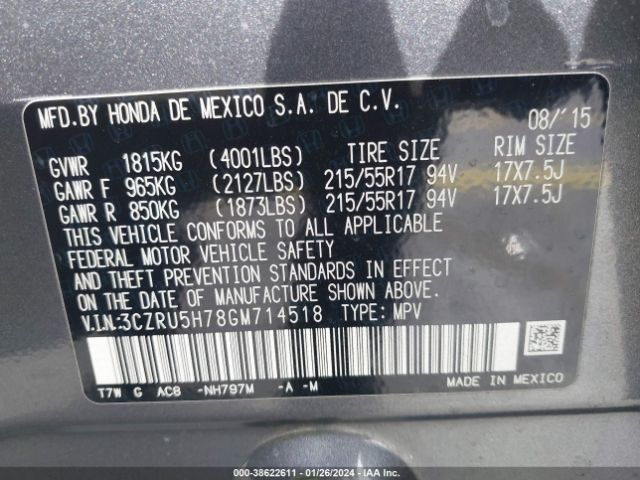 3CZRU5H78GM714518 Honda Hr-v Ex-l