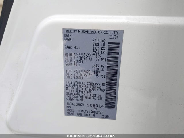 Infiniti QX60 2015 5N1AL0MM2FC508014 Image 9