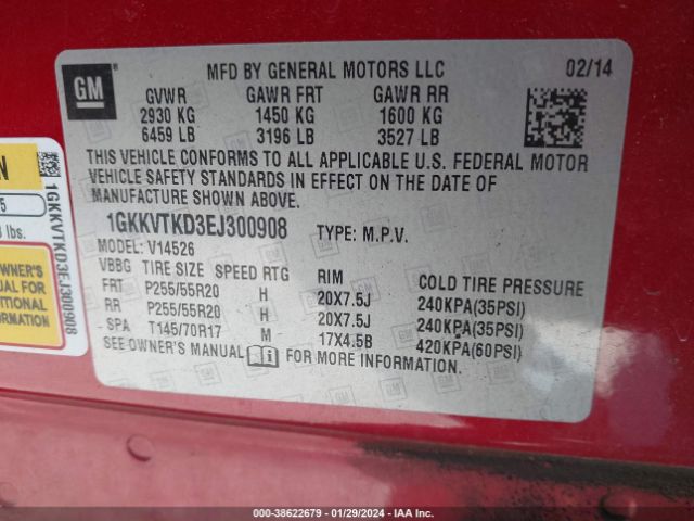 1GKKVTKD3EJ300908 GMC Acadia Denali