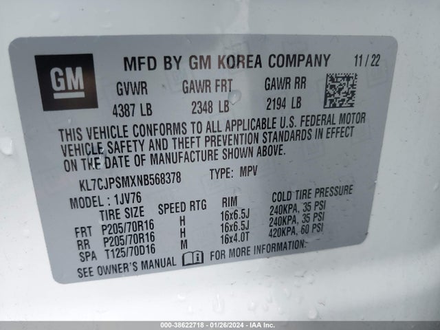 Chevrolet Trax Awd Lt 2022 KL7CJPSMXNB568378 Image 9