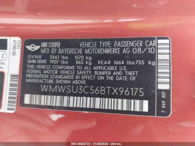 2011 MINI COOPER WMWSU3C56BTX96175 Photo 8