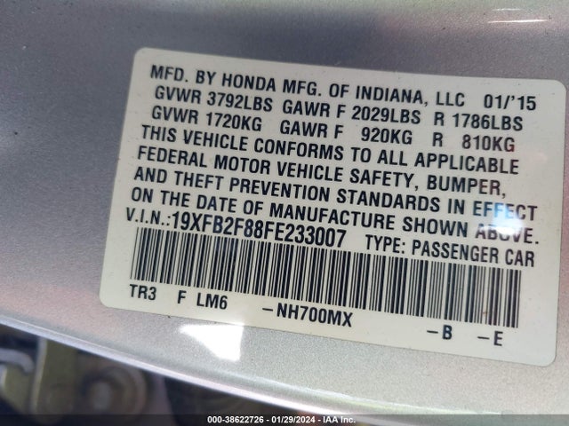 Honda CIVIC EX 2015 19XFB2F88FE233007 Image 9