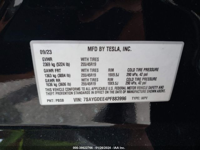 7SAYGDEE4PF883996 Tesla Model Y Awd/long Range Dual Motor All-wheel Drive