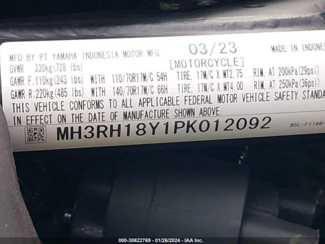 2023 YAMAHA YZFR3 MH3RH18Y1PK012092 Photo 9