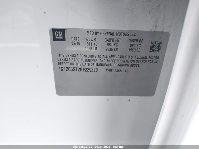 Chevrolet Malibu 1fl 2016 1G1ZC5ST2GF229220 Image 9