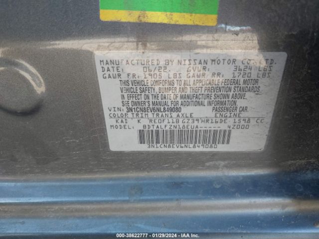 3N1CN8EV6NL849080 Nissan Versa 1.6 Sv Xtronic Cvt
