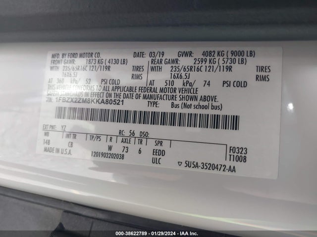 Ford Transit-350 Xlt 2019 1FBZX2ZM8KKA80521 Image 9