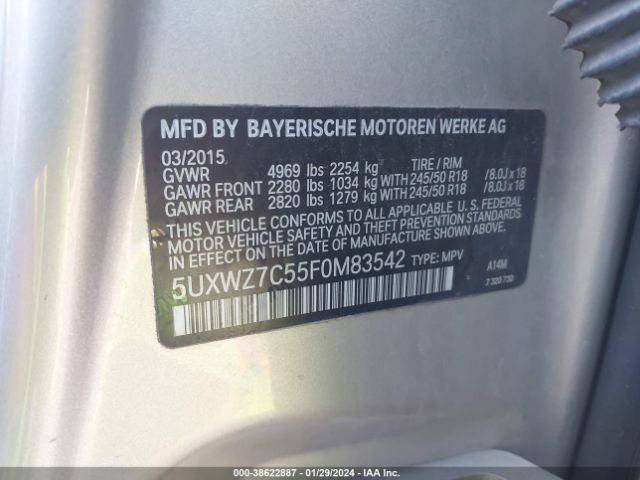 5UXWZ7C55F0M83542 BMW X3 Sdrive28i