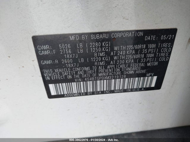 4S4BTGPDXM3219128 Subaru Outback Touring Xt