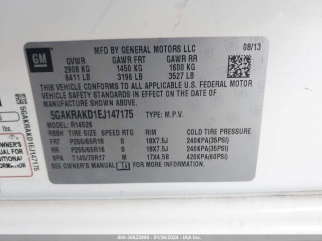 5GAKRAKD1EJ147175 Buick Enclave Convenience