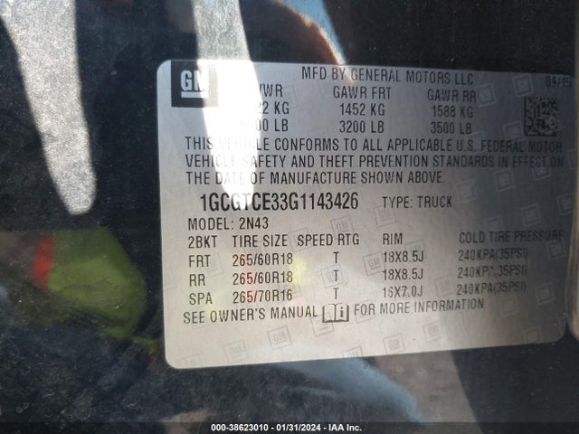 Chevrolet Colorado Lt 2016 1GCGTCE33G1143426 Image 9
