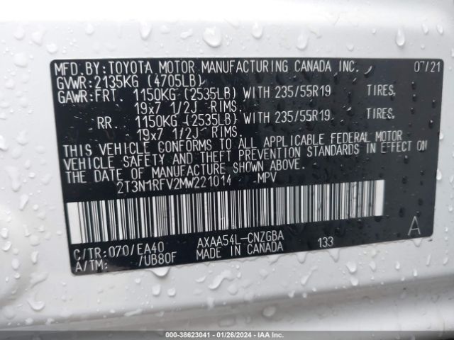 2T3N1RFV2MW221014 Toyota Rav4 Limited
