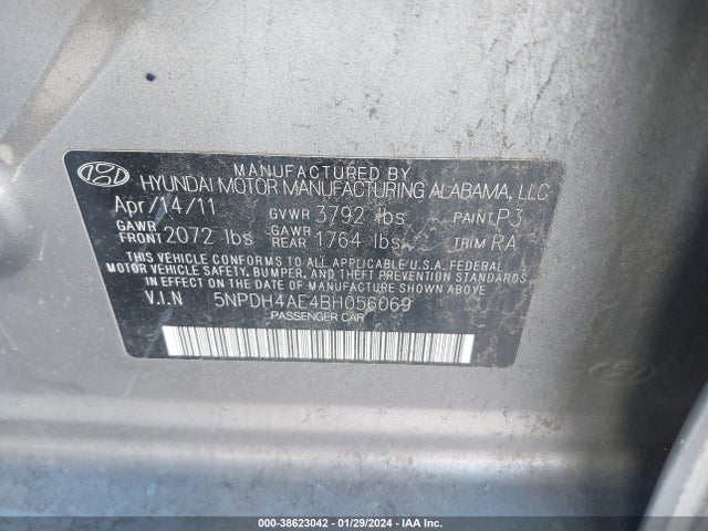2011 HYUNDAI ELANTRA GLS VIN: 5NPDH4AE4BH056069