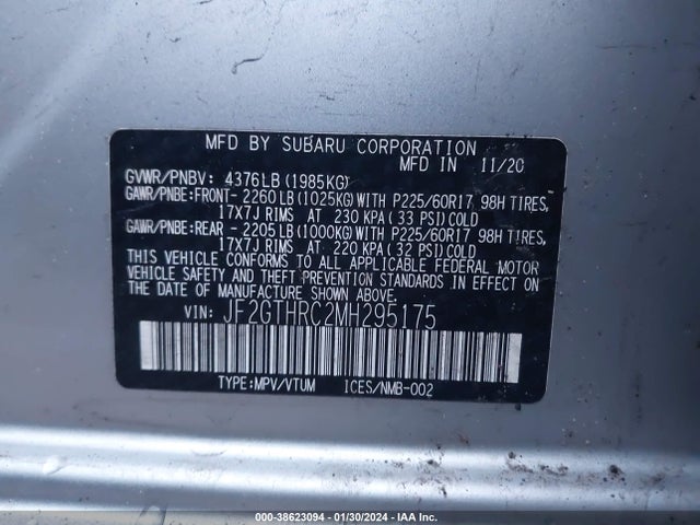 Subaru Crosstrek Sport 2021 JF2GTHRC2MH295175 Image 9