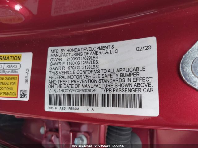 1HGCY2F7XPA009039 Honda Accord Hybrid Sport-l