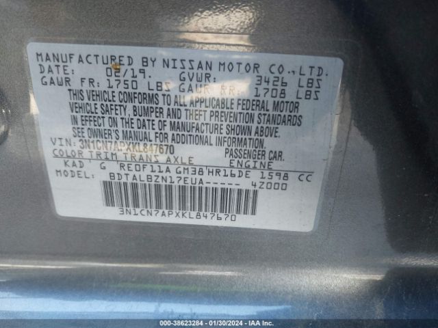 3N1CN7APXKL847670 Nissan Versa 1.6 Sv