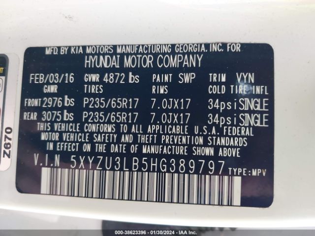 5XYZU3LB5HG389797 Hyundai Santa Fe Sport 2.4l