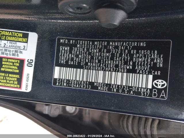 Toyota COROLLA LE 2017 5YFBURHE7HP677968 Image 9