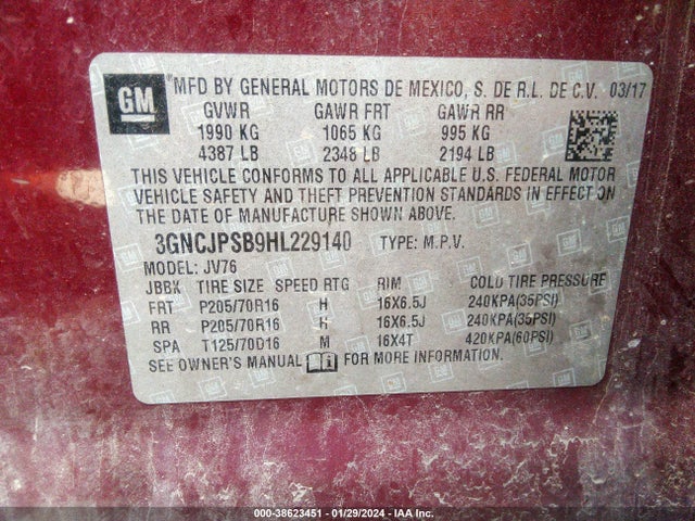 Chevrolet Trax Lt 2017 3GNCJPSB9HL229140 Image 9