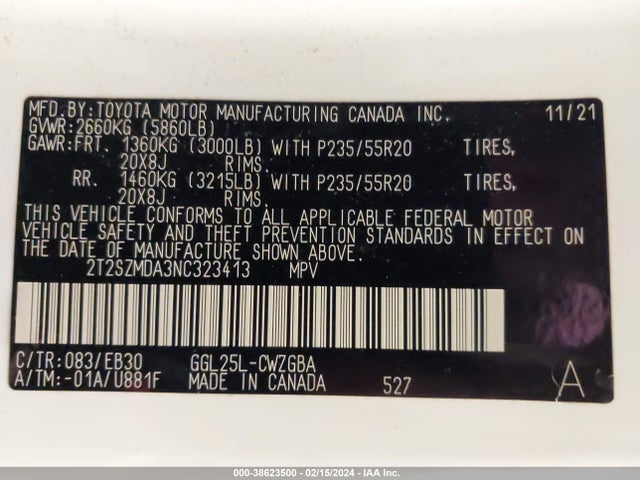 2T2SZMDA3NC323413 Lexus Rx 350 F Sport Appearance