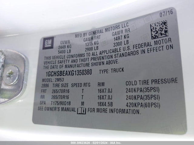 Chevrolet Colorado Wt 2016 1GCHSBEAXG1350380 Image 9