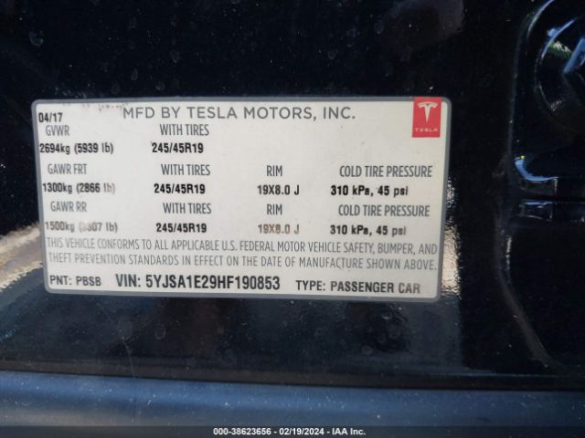 5YJSA1E29HF190853 Tesla Model S 100d/60d/75d/90d/p100d