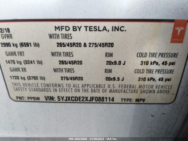 5YJXCDE2XJF088114 Tesla Model X 100d/75d/p100d