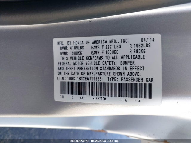Honda Accord Lx-s 2014 1HGCT1B32EA011585 Image 9