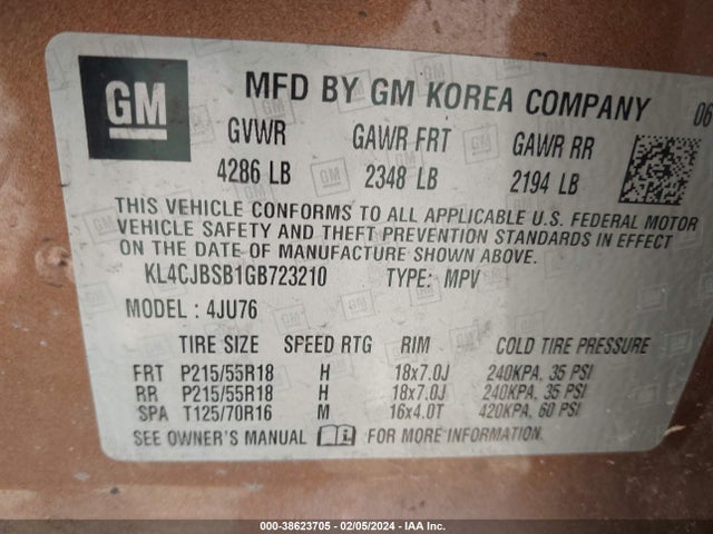 KL4CJBSB1GB723210 Buick Encore Convenience