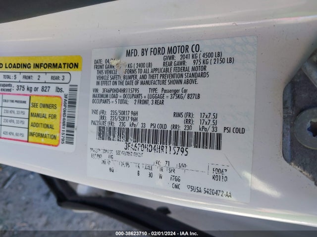Ford FUSION SE 2017 3FA6P0HD4HR115795 Image 9