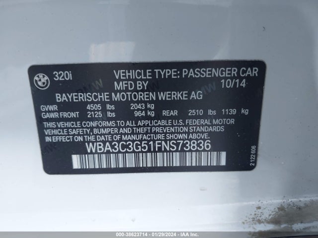 BMW 320i Xdrive 2015 WBA3C3G51FNS73836 Image 9